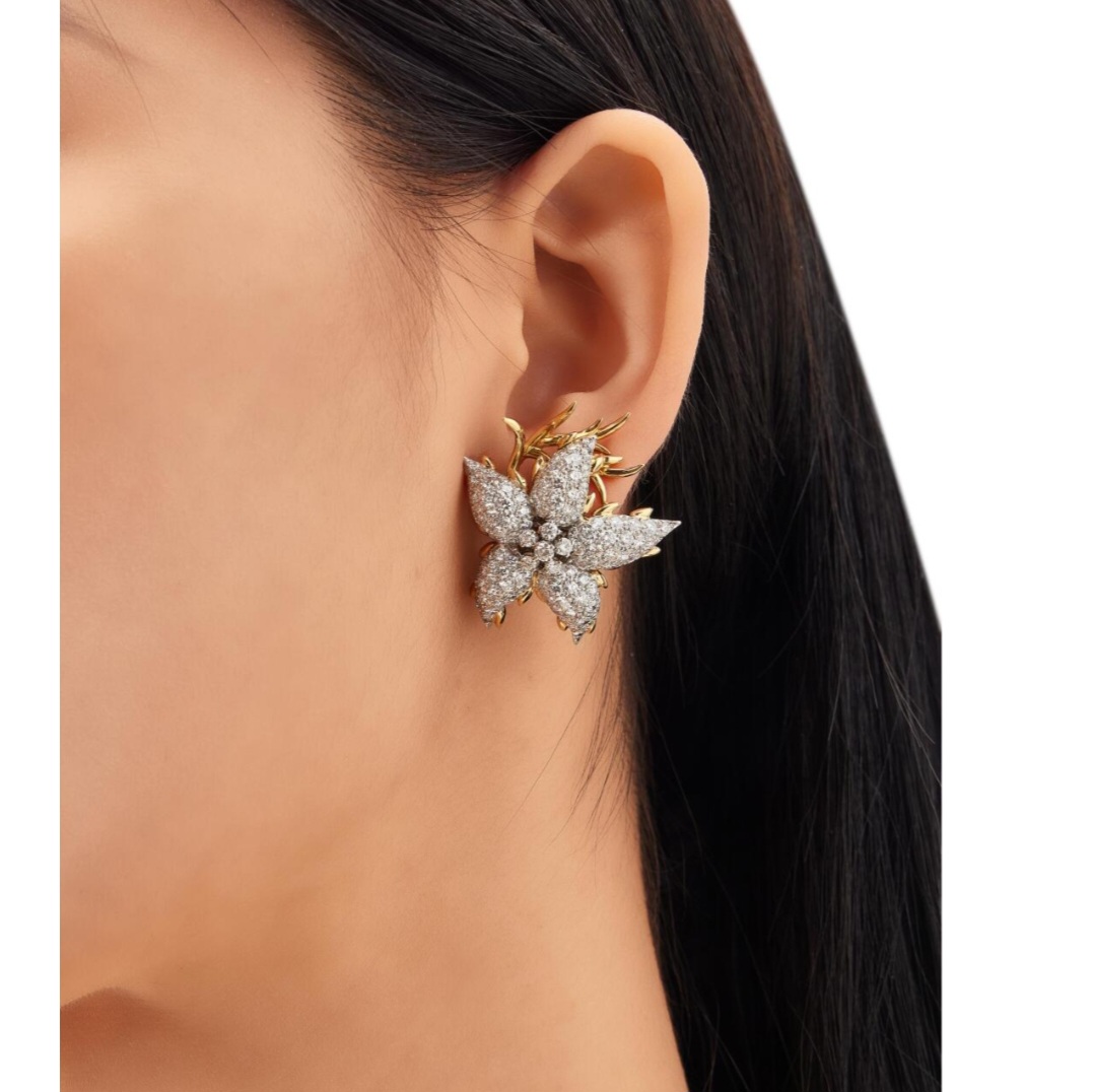 Jean Schlumberger for Tiffany & Co. star flower ear clips earrings
