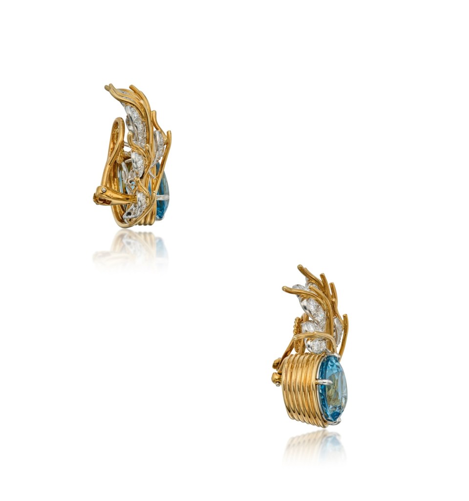 Jean Schlumberger for Tiffany & Co. aquamarine 7 leaves earclips earrings